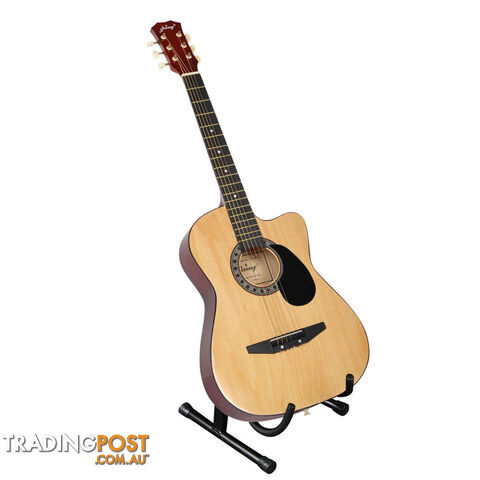 Acoustic Cutaway Guitar Natural w/ Steel String Stand Strap