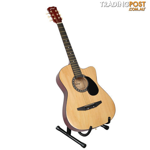 Acoustic Cutaway Guitar Natural w/ Steel String Stand Strap