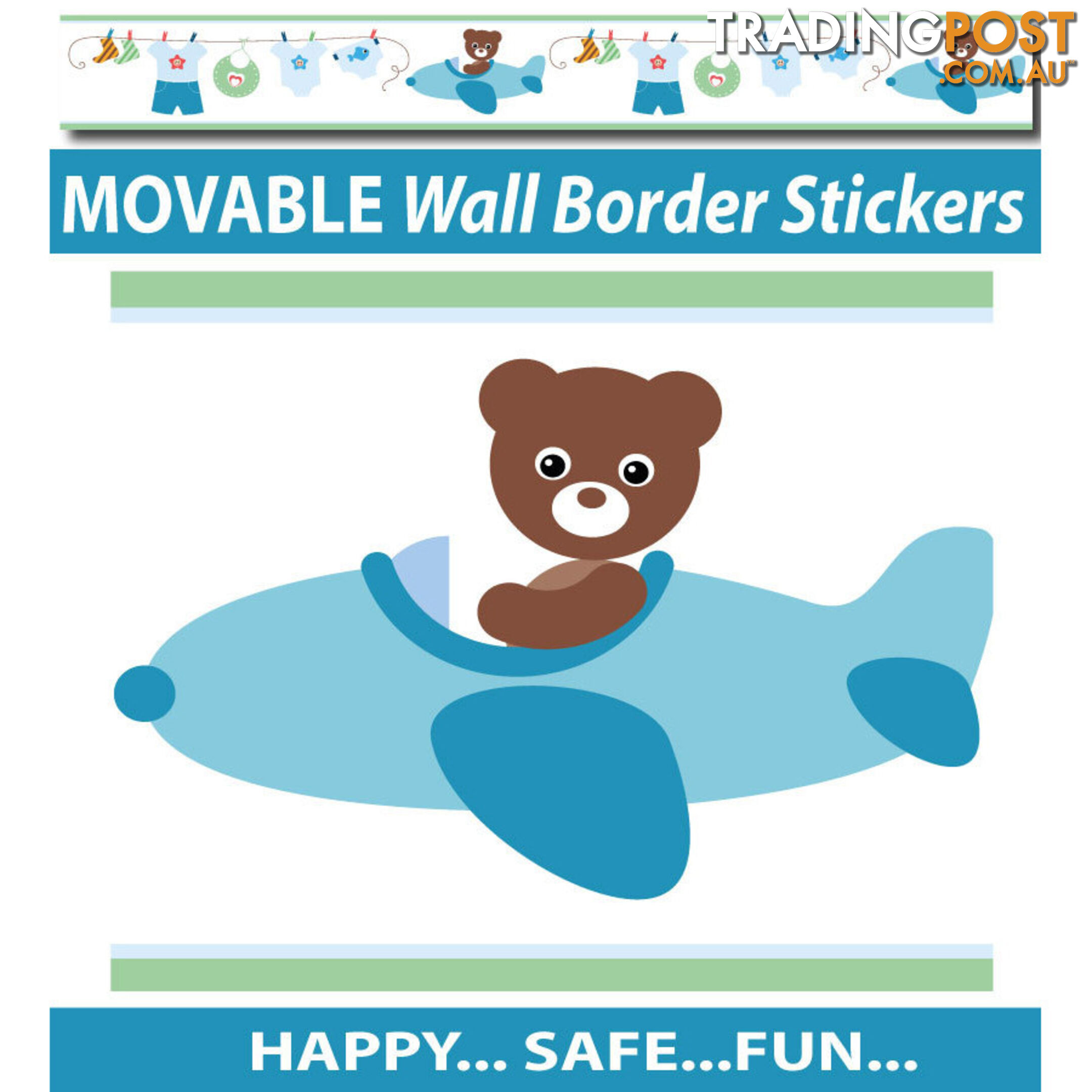 Boys Blue Bears Wall Border Stickers - Totally Movable