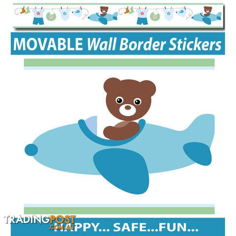 Boys Blue Bears Wall Border Stickers - Totally Movable