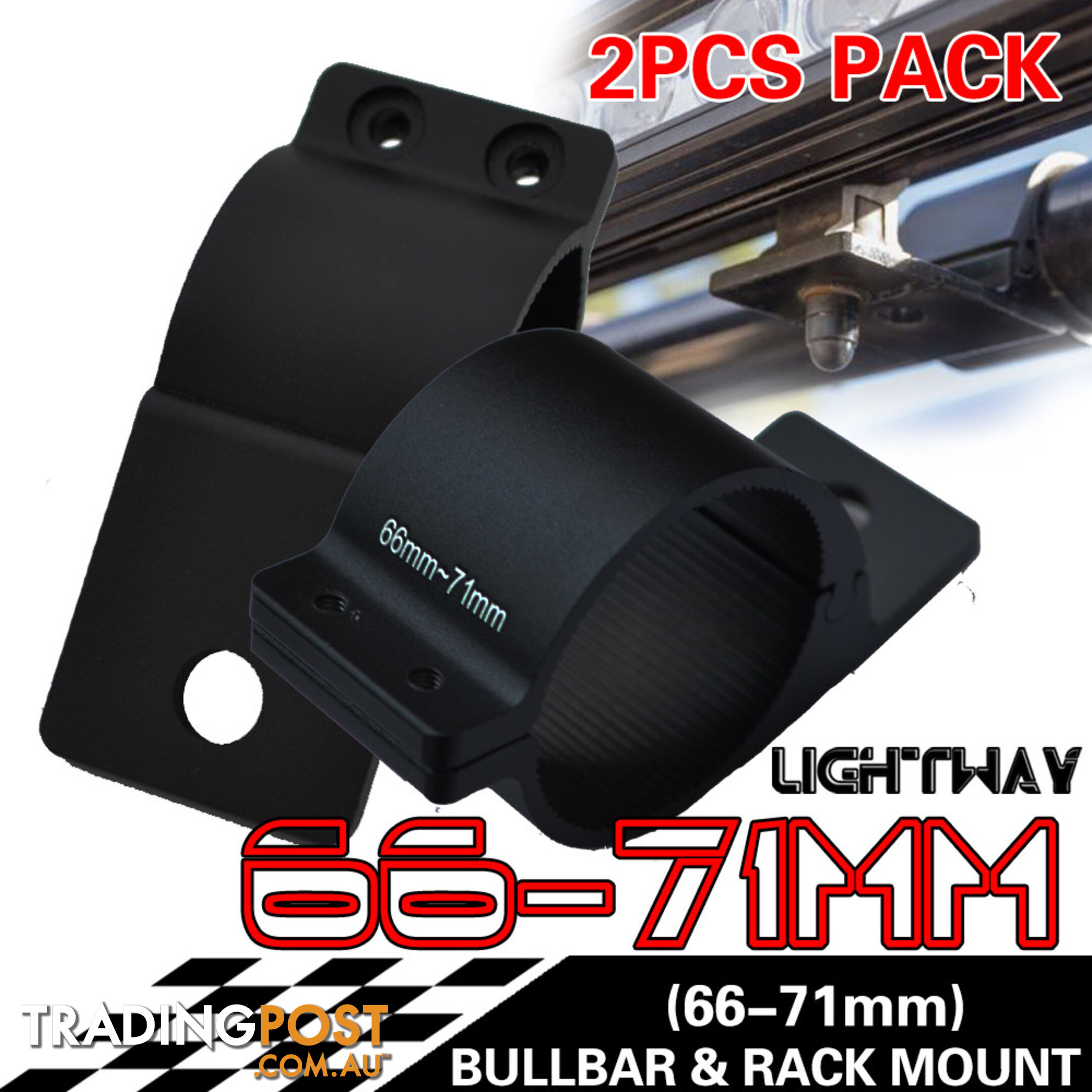 PAIR Bullbar Mounting Bracket Clamp 66-71mm For LED Light Bar HID Antenna ARB