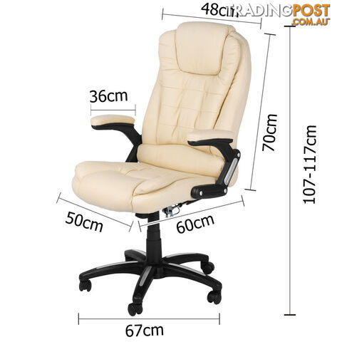 8 Point Massage Executive PU Leather Office Computer Chair Beige