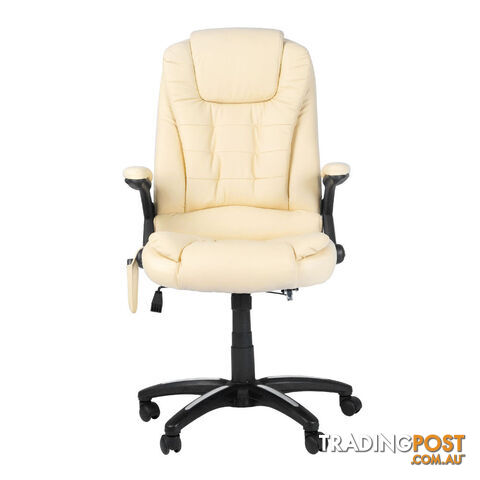 8 Point Massage Executive PU Leather Office Computer Chair Beige