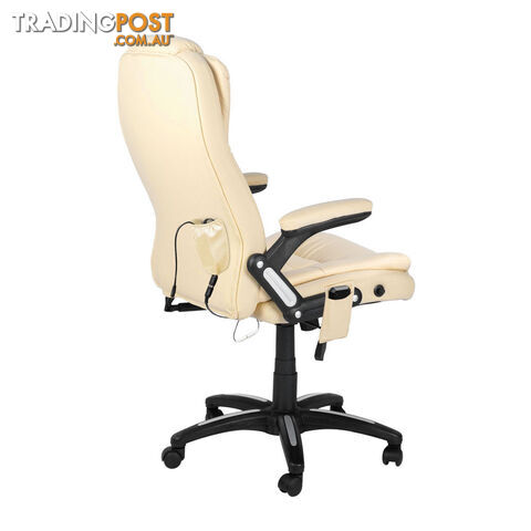 8 Point Massage Executive PU Leather Office Computer Chair Beige