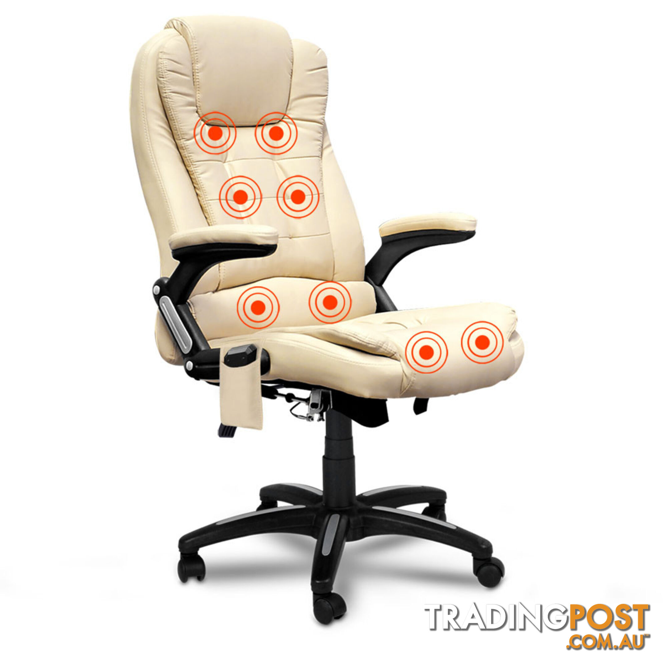 8 Point Massage Executive PU Leather Office Computer Chair Beige