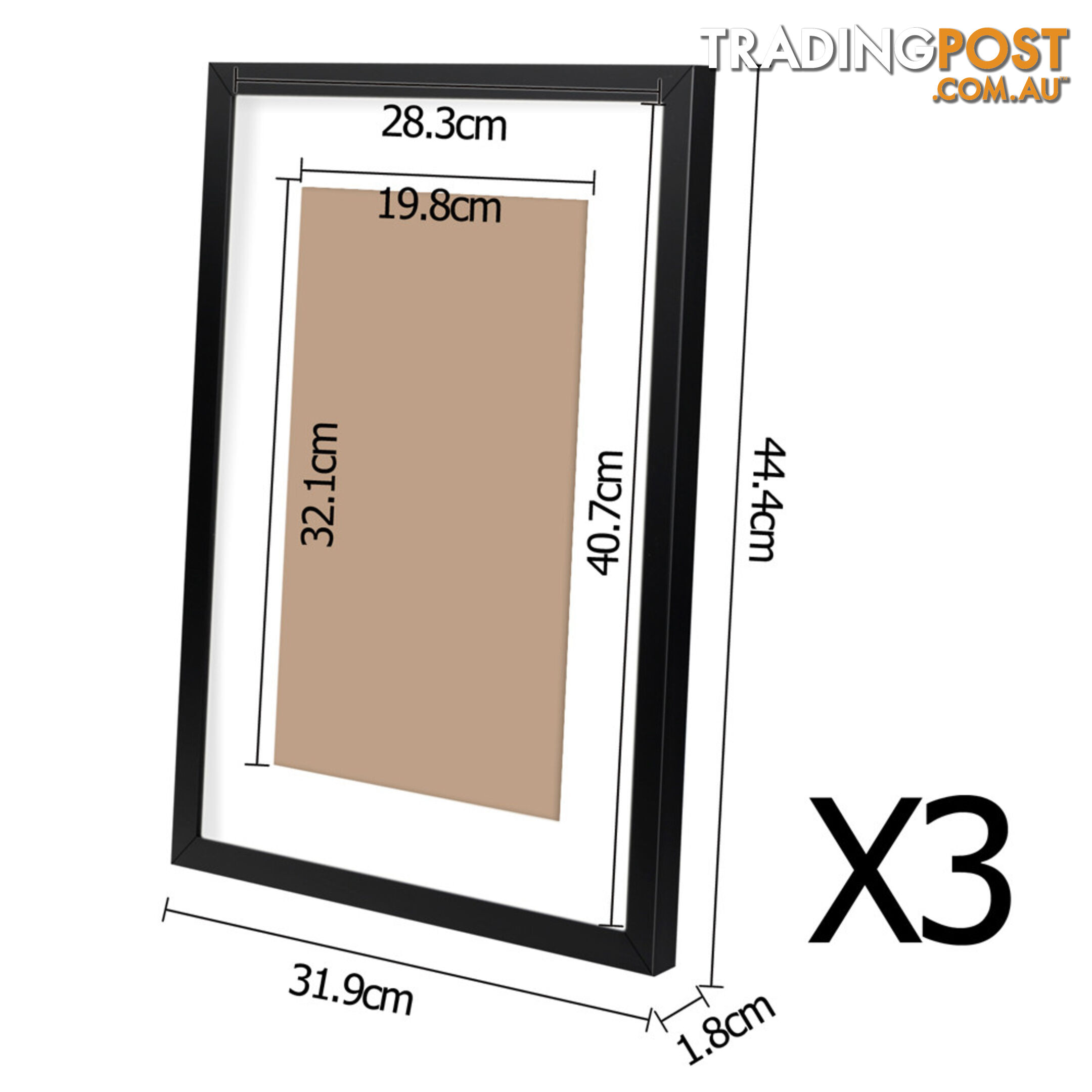 3 pcs Photo Frames Set Wall Black