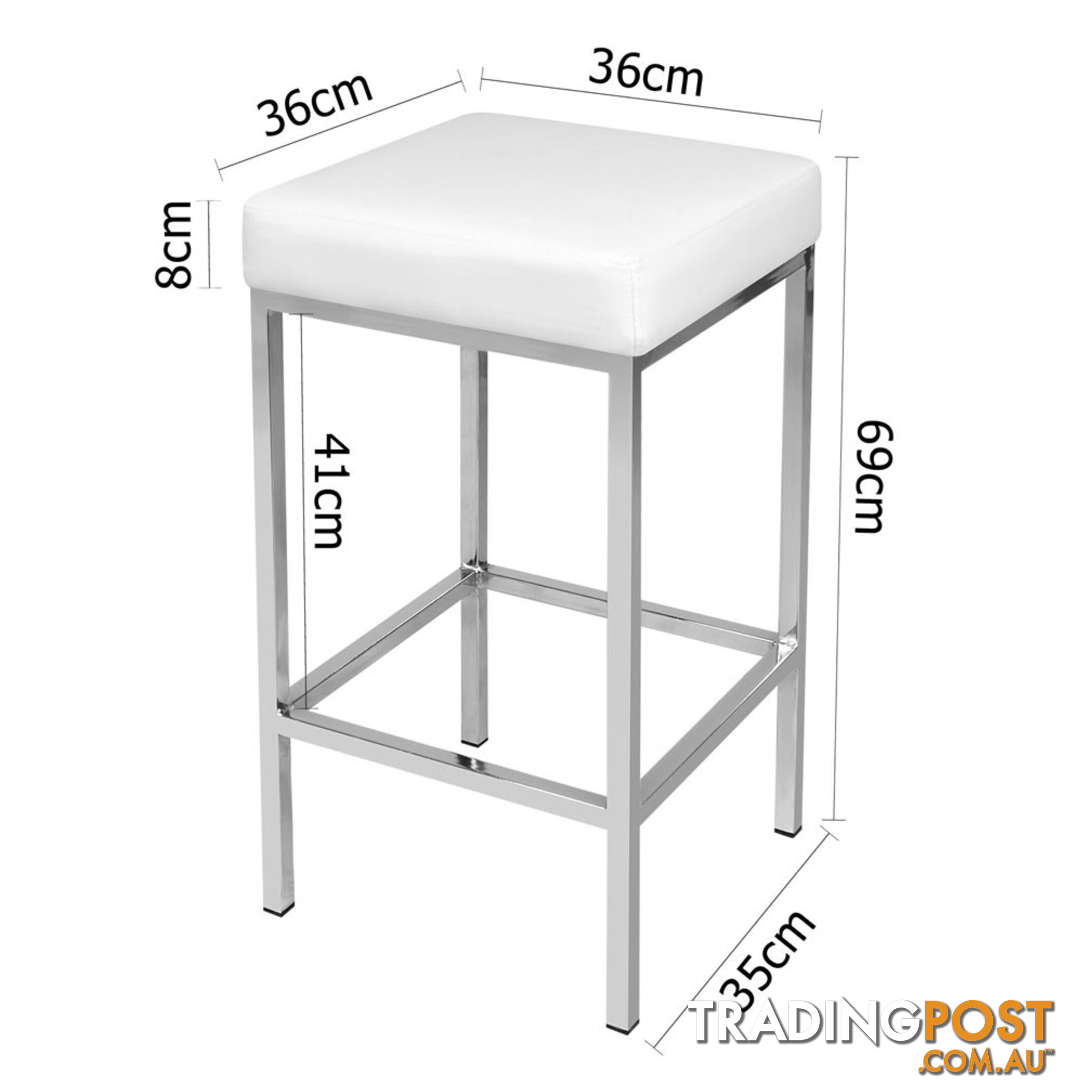 Set of 2 PU Leather Kitchen Bar Stool White