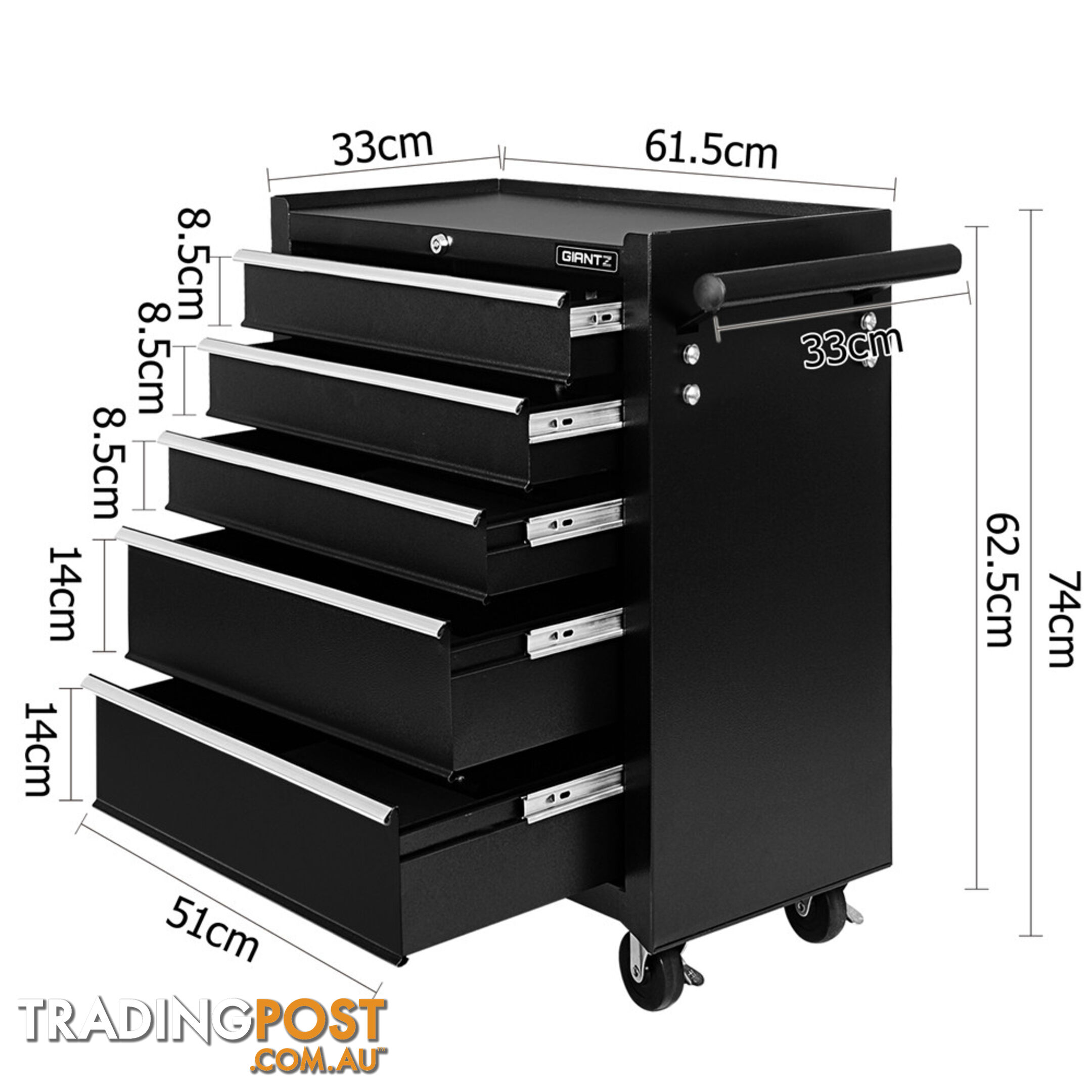 5 Drawers Roller Toolbox Cabinet  Black