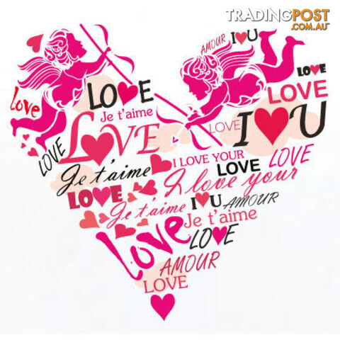 Medium Size Pink Cupid Love Hearts Wall Stickers - Totally Movable