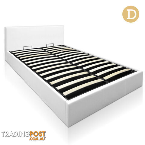 Deluxe Gas Lift PU Leather Storage Bed Frame Double White