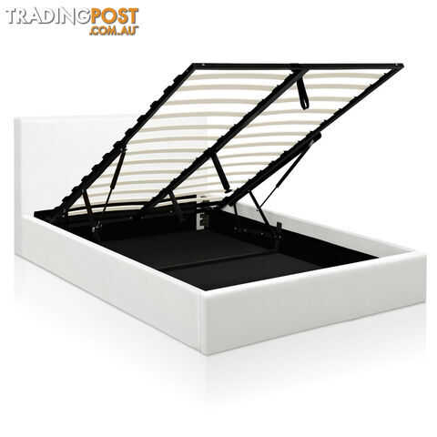 Deluxe Gas Lift PU Leather Storage Bed Frame Double White - photo 3 of 9