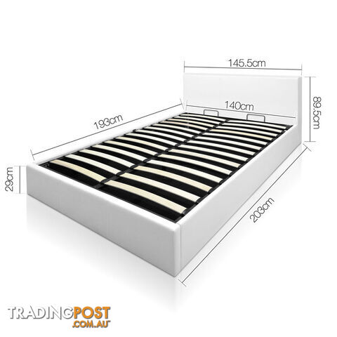 Deluxe Gas Lift PU Leather Storage Bed Frame Double White - photo 2 of 9