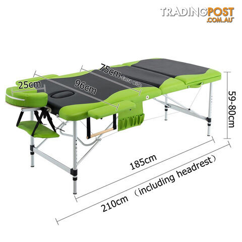 Aluminium Massage Table 3 Fold Green Black