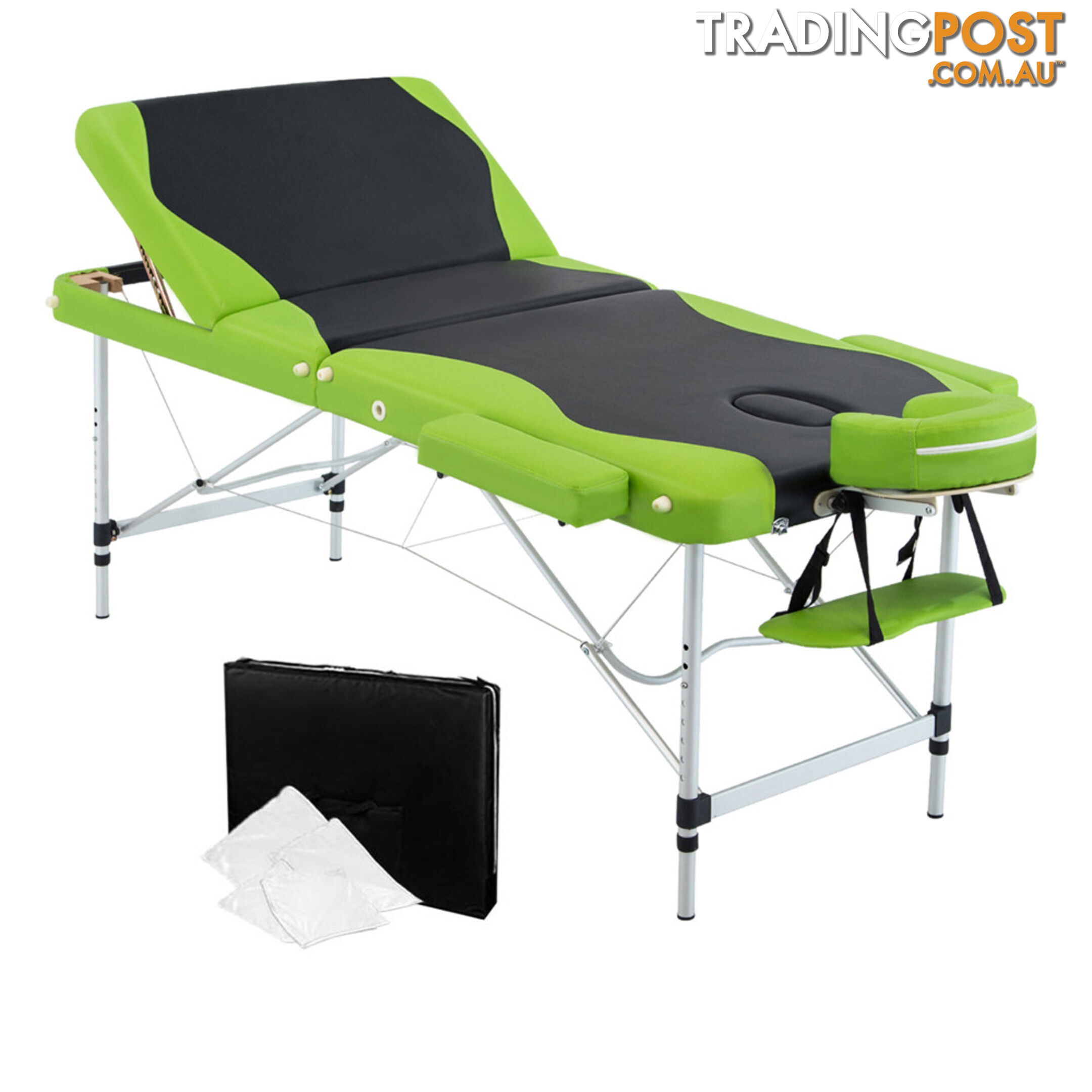 Aluminium Massage Table 3 Fold Green Black