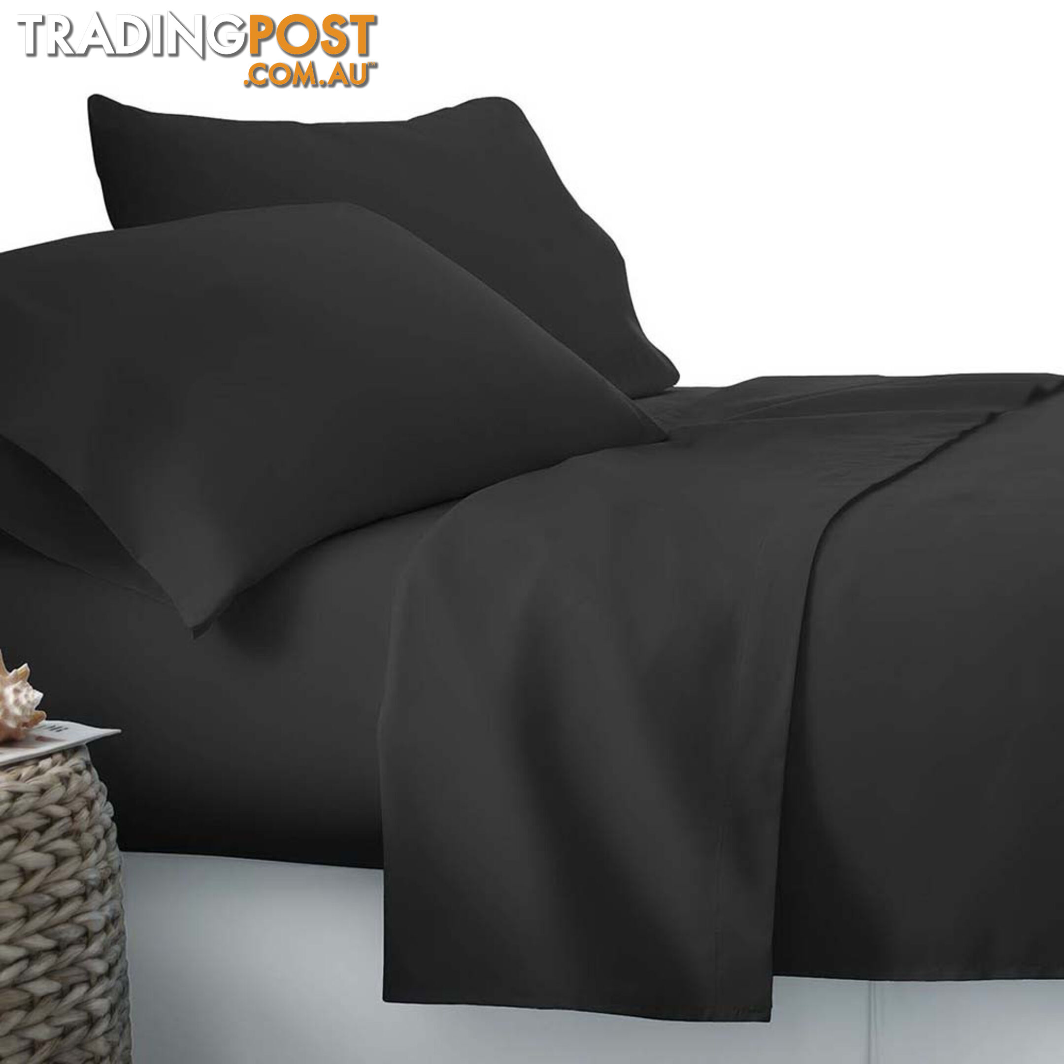 4 Piece Microfibre Sheet Set King  Black