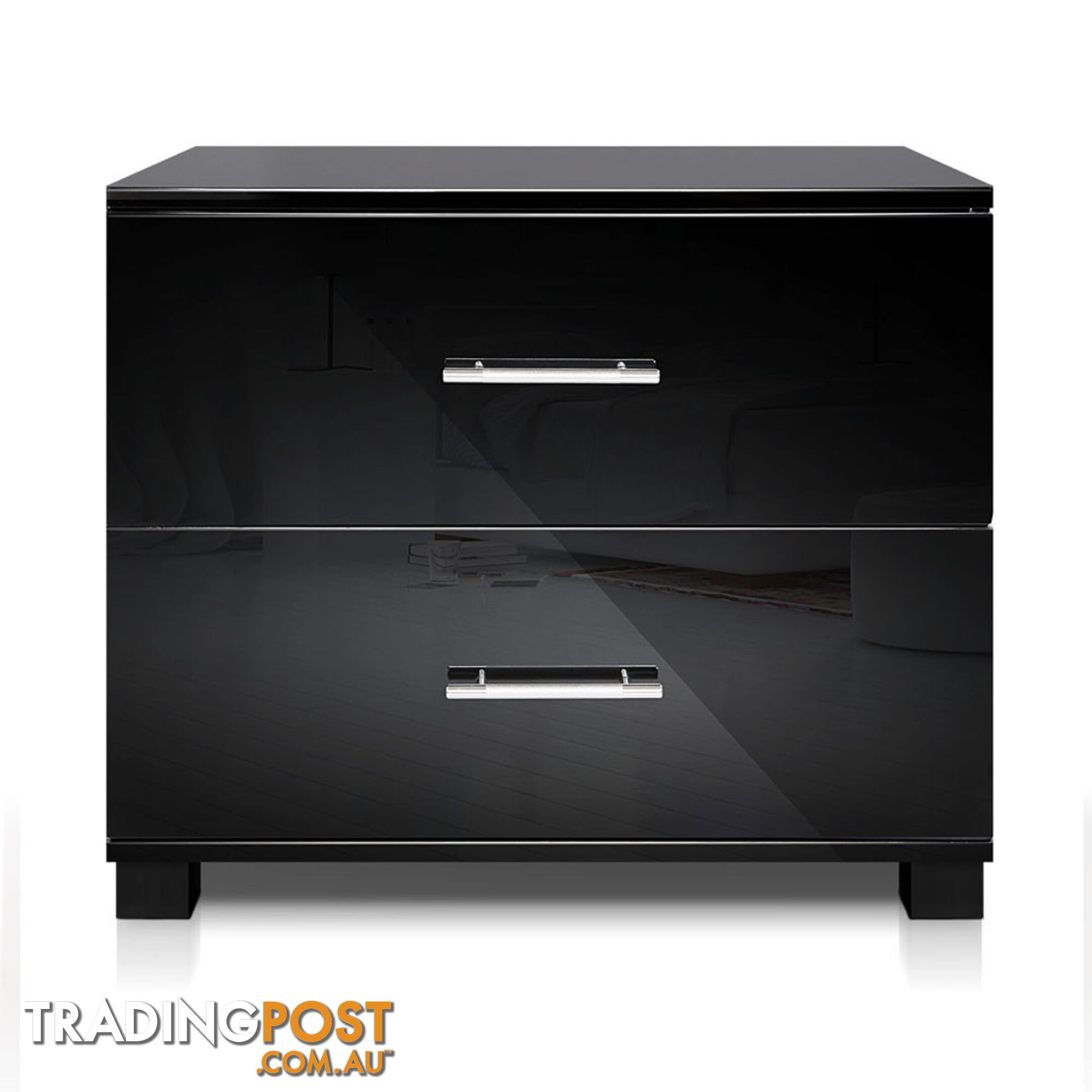 Glossy Bedside Table - Black