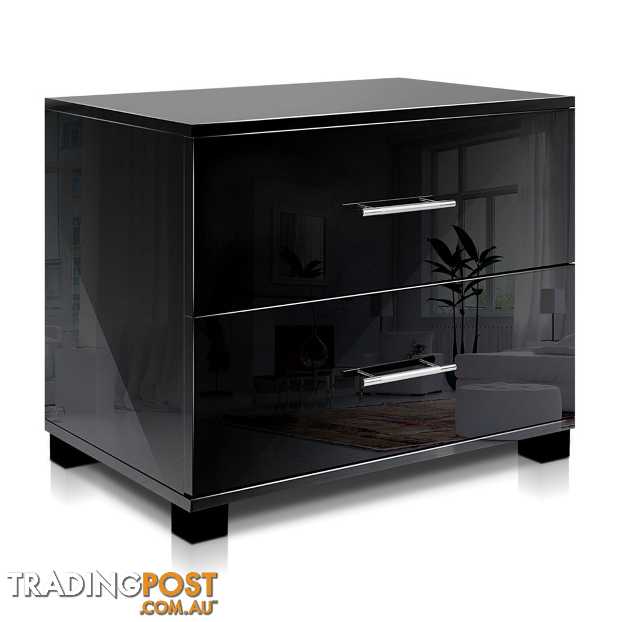 Glossy Bedside Table - Black