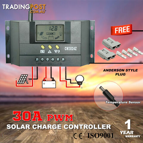 30A 12V-24V LCD Display PWM Solar Panel Regulator Charge Controller Battery Auto