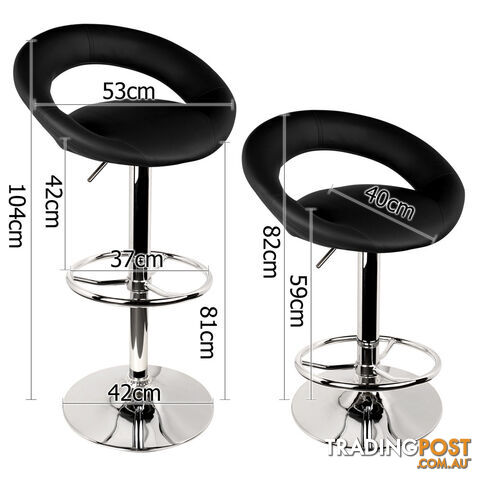 Set of 2 PU Leather Kitchen Bar Stool Black