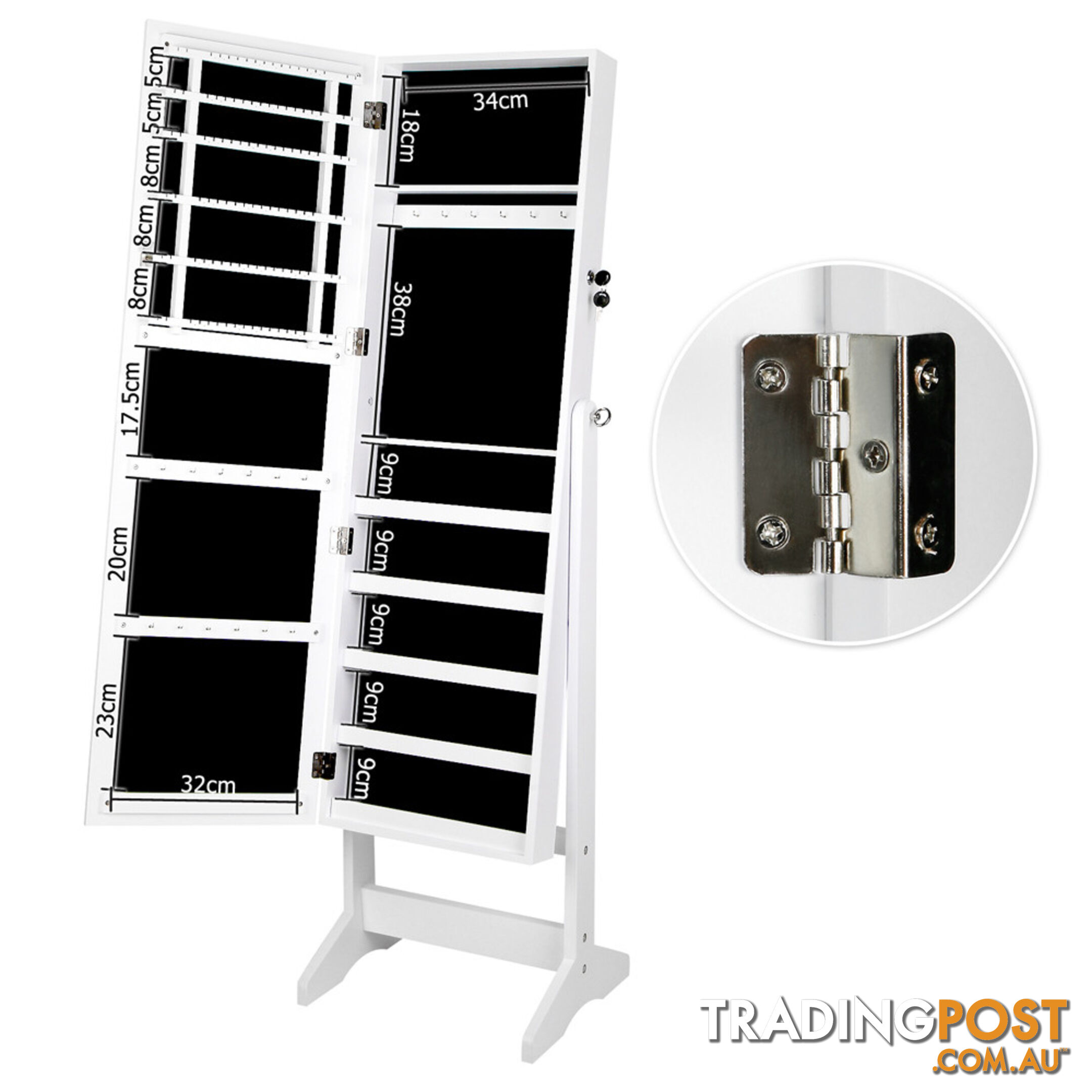 Jewellery Cabinet w/ Mirror White