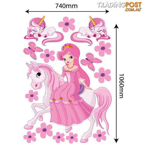 Extra Large Size Princess on a horse with unicorns Wall Sticker - Totally Movable