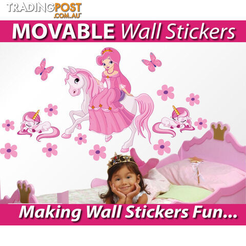 Extra Large Size Princess on a horse with unicorns Wall Sticker - Totally Movable