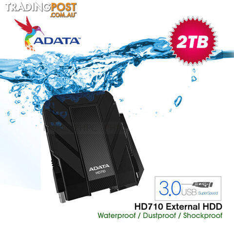 AHD710-2TU3-CBK ADATA HD710 Waterproof/Dustproof/Shock-Resistant 2TB USB 3.0 External Hard Drive- Black