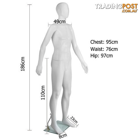 Full Body Male Mannequin Cloth Display Tailor Dressmaker White 186cm