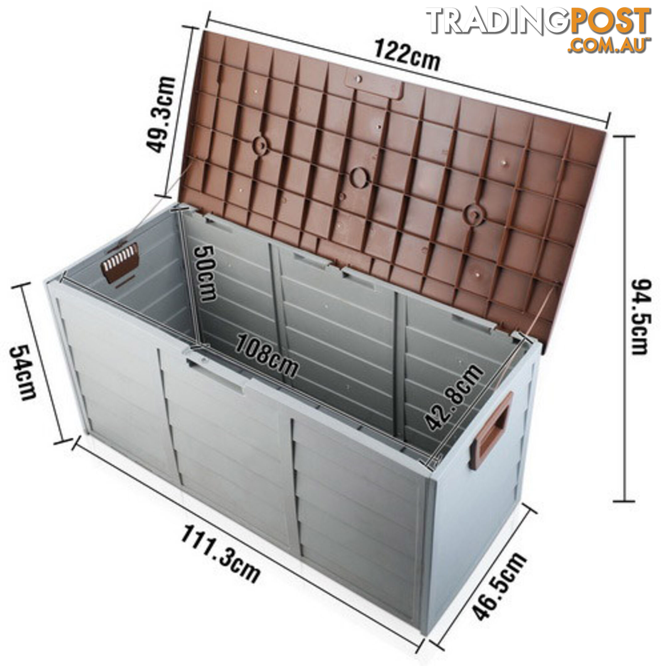 290L Plastic Outdoor Storage Box Container Weatherproof Brown Grey