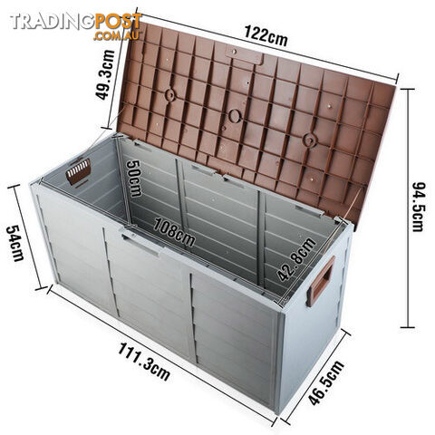 290L Plastic Outdoor Storage Box Container Weatherproof Brown Grey