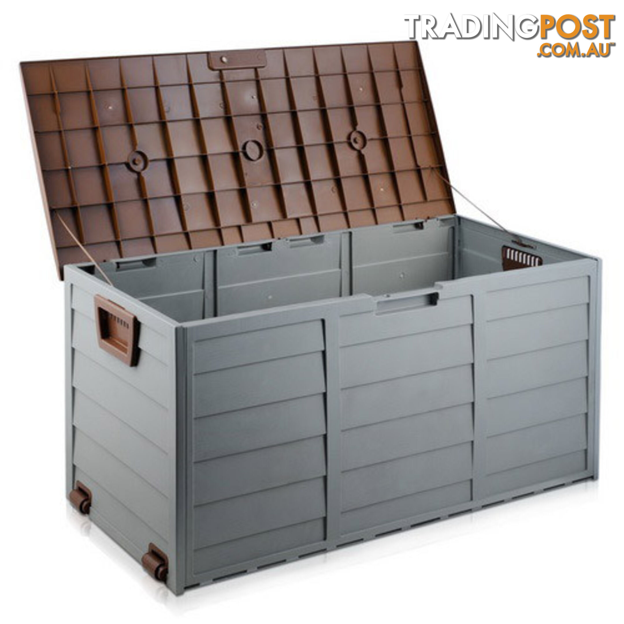 290L Plastic Outdoor Storage Box Container Weatherproof Brown Grey