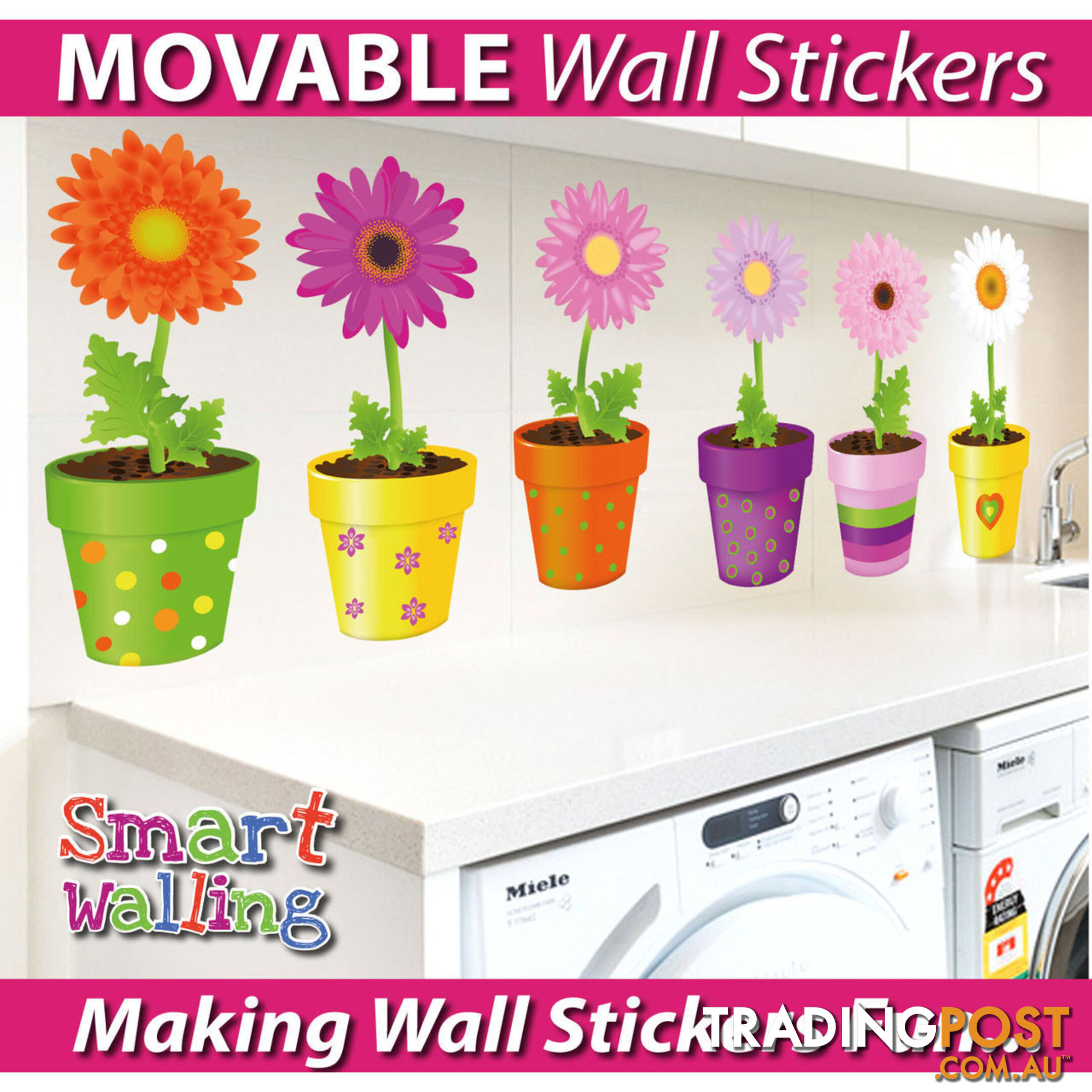 Medium Size Flower Pot Wall Stickers - Totally Movable