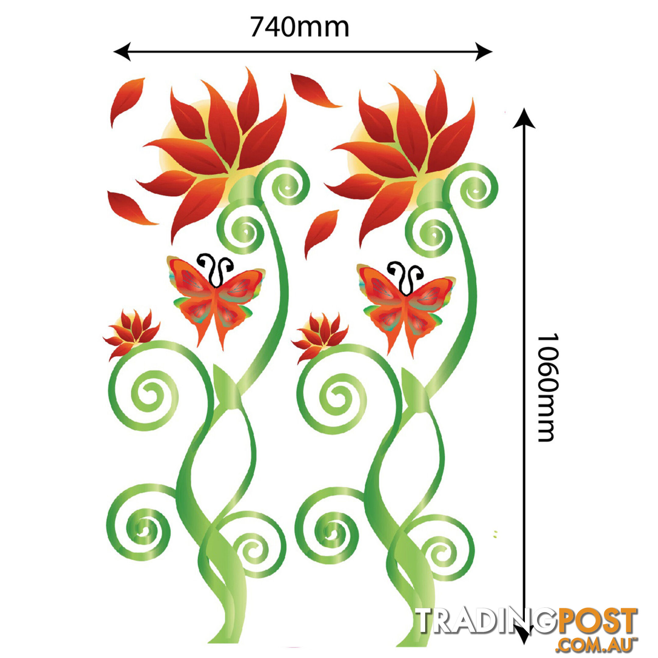 Extra Large Size Adorable Red Flower Vine Wall Stickers - Totally Movable