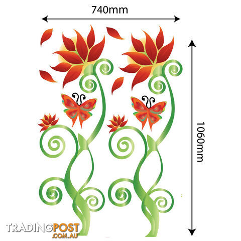 Extra Large Size Adorable Red Flower Vine Wall Stickers - Totally Movable