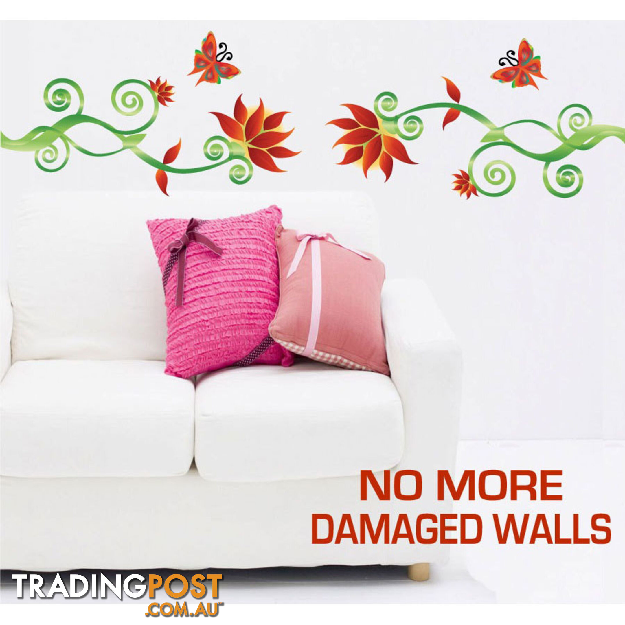 Extra Large Size Adorable Red Flower Vine Wall Stickers - Totally Movable