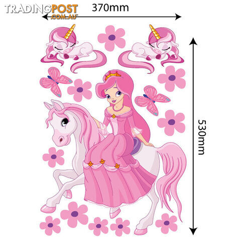 Large Size Princess on a horse with unicorns Wall Sticker - Totally Movable
