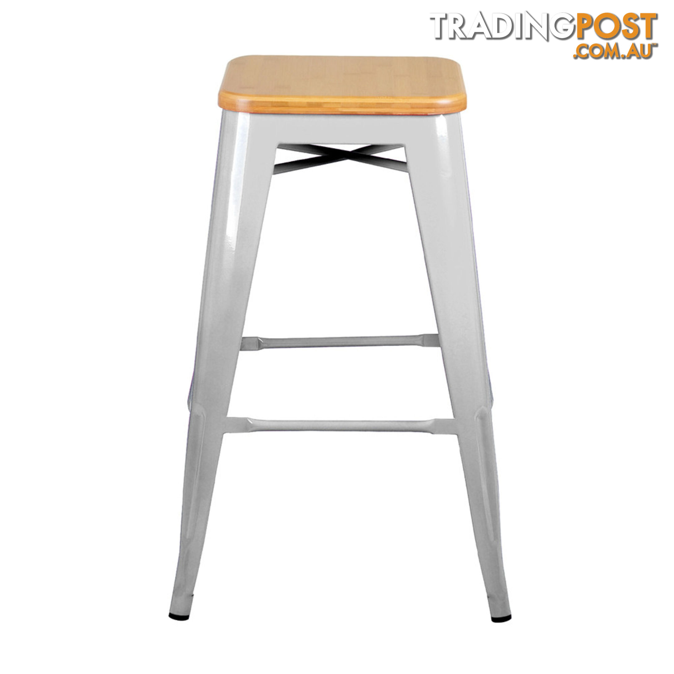 Set of 2 Replica Tolix Kitchen Bar Stool Bamboo Seat 66cm White