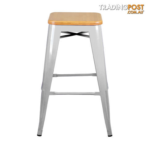 Set of 2 Replica Tolix Kitchen Bar Stool Bamboo Seat 66cm White