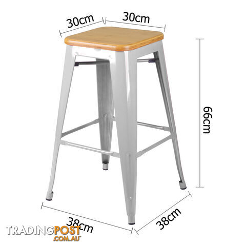 Set of 2 Replica Tolix Kitchen Bar Stool Bamboo Seat 66cm White