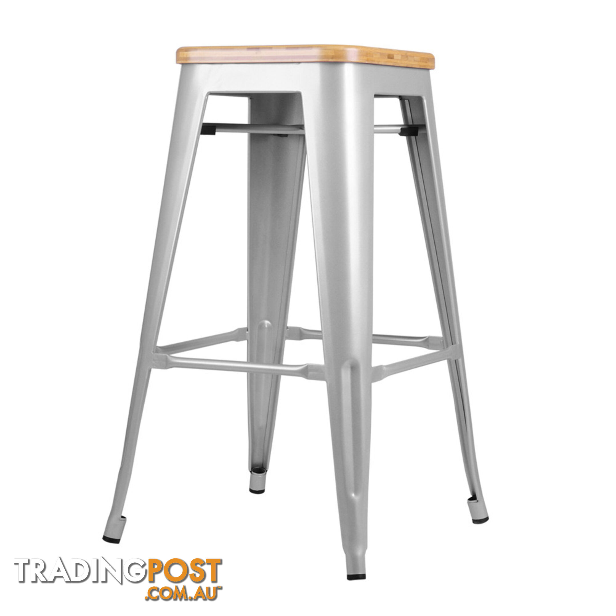 Set of 2 Replica Tolix Kitchen Bar Stool Bamboo Seat 66cm White