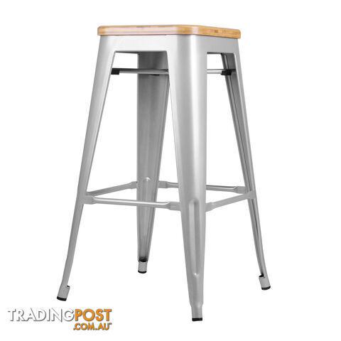 Set of 2 Replica Tolix Kitchen Bar Stool Bamboo Seat 66cm White