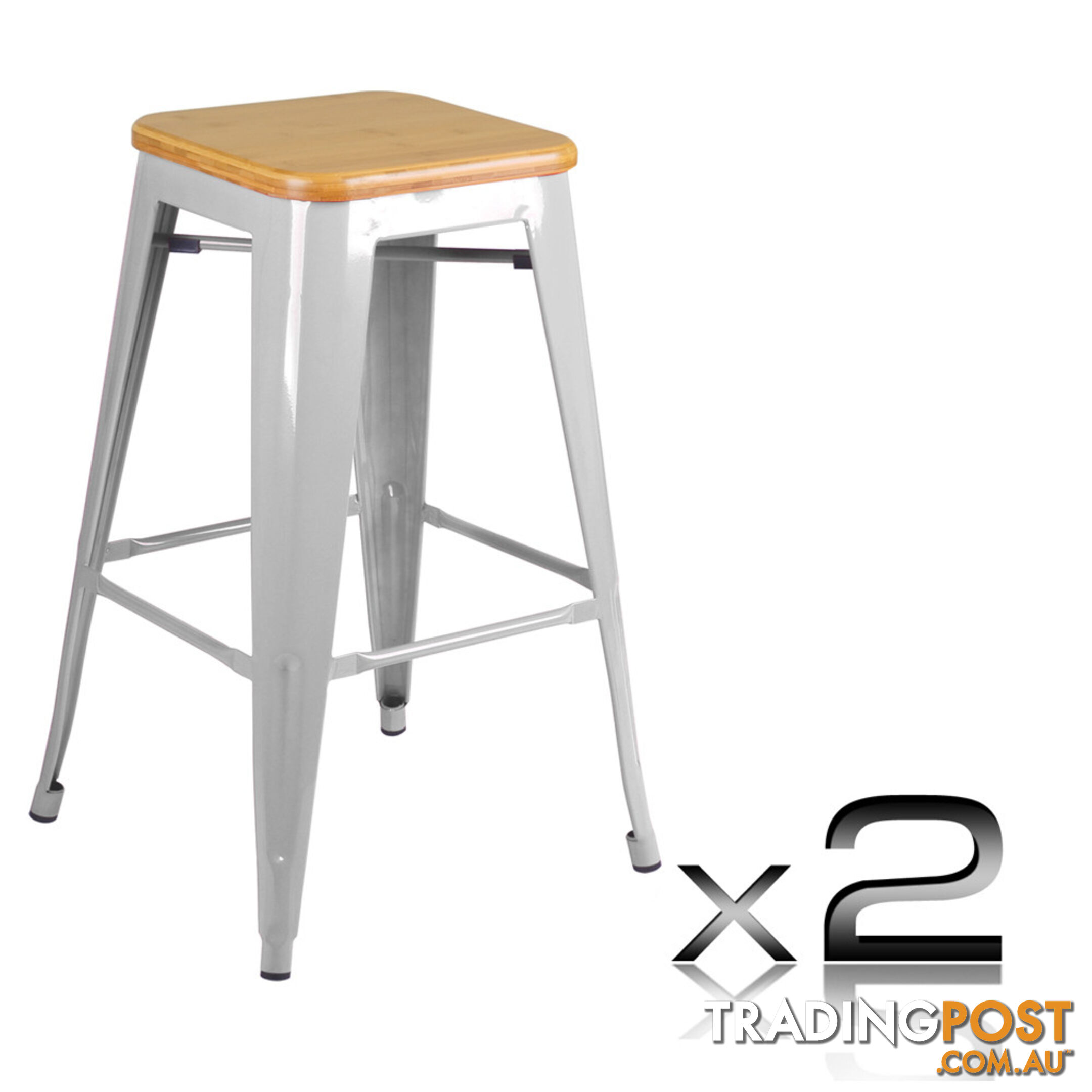 Set of 2 Replica Tolix Kitchen Bar Stool Bamboo Seat 66cm White