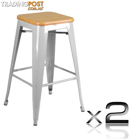 Set of 2 Replica Tolix Kitchen Bar Stool Bamboo Seat 66cm White