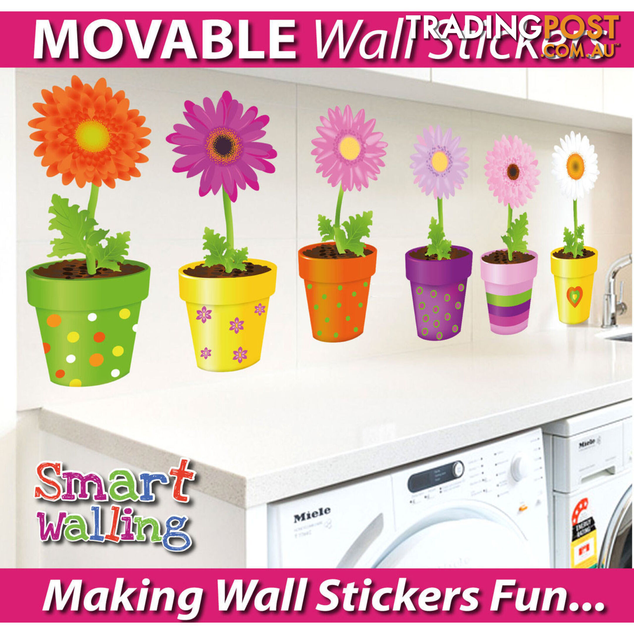 Extra Large Size Flower Pot Wall Stickers - Totally Movable