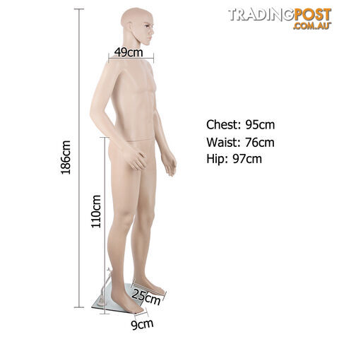 Full Body Male Mannequin Cloth Display Tailor Dressmaker Skin Tone 186cm