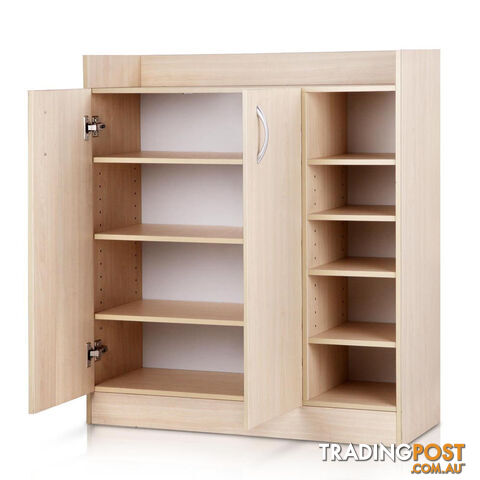 2 Doors Shoe Cabinet Storage Cupboard - Natural Timber