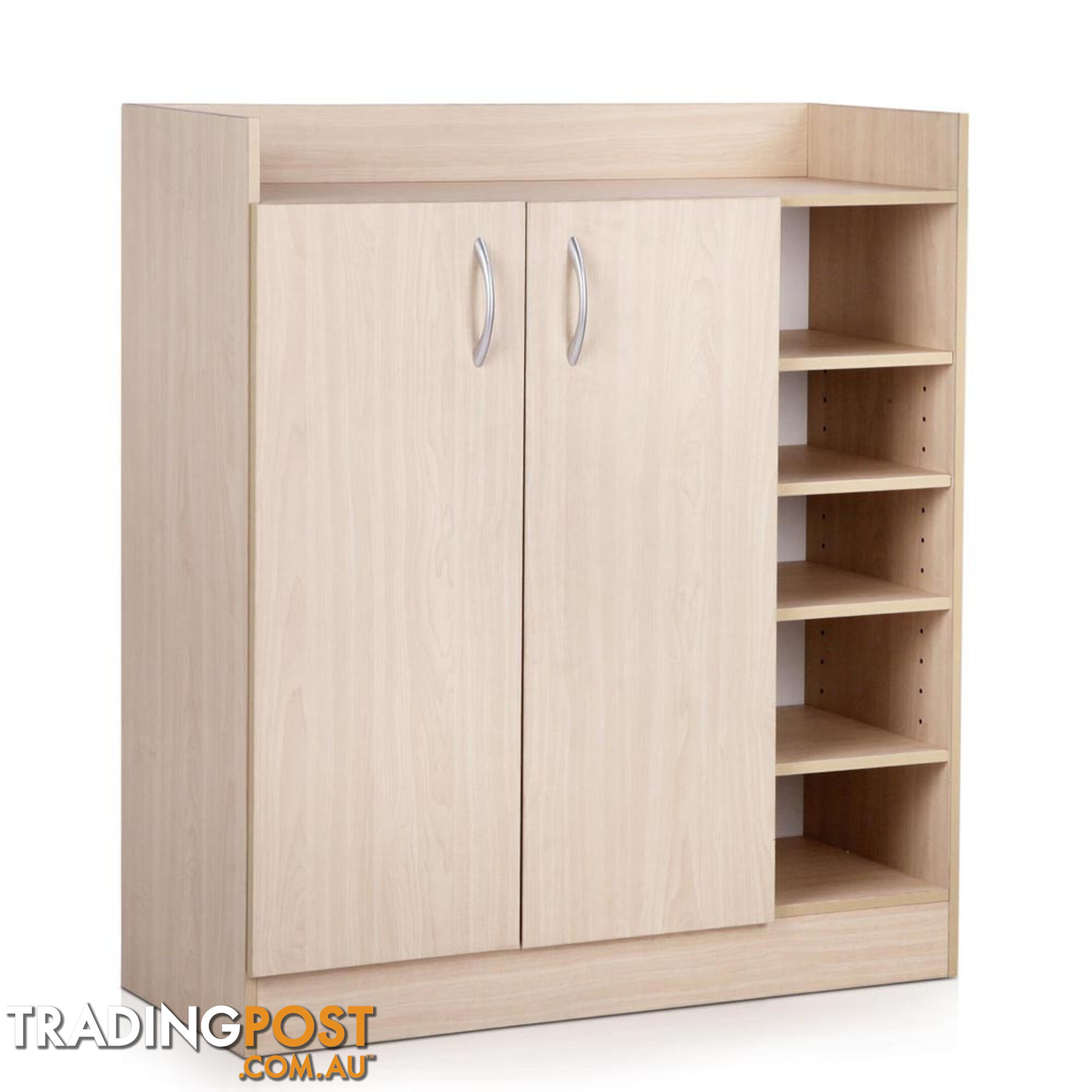 2 Doors Shoe Cabinet Storage Cupboard - Natural Timber