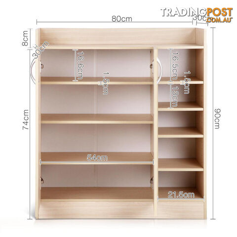 2 Doors Shoe Cabinet Storage Cupboard - Natural Timber