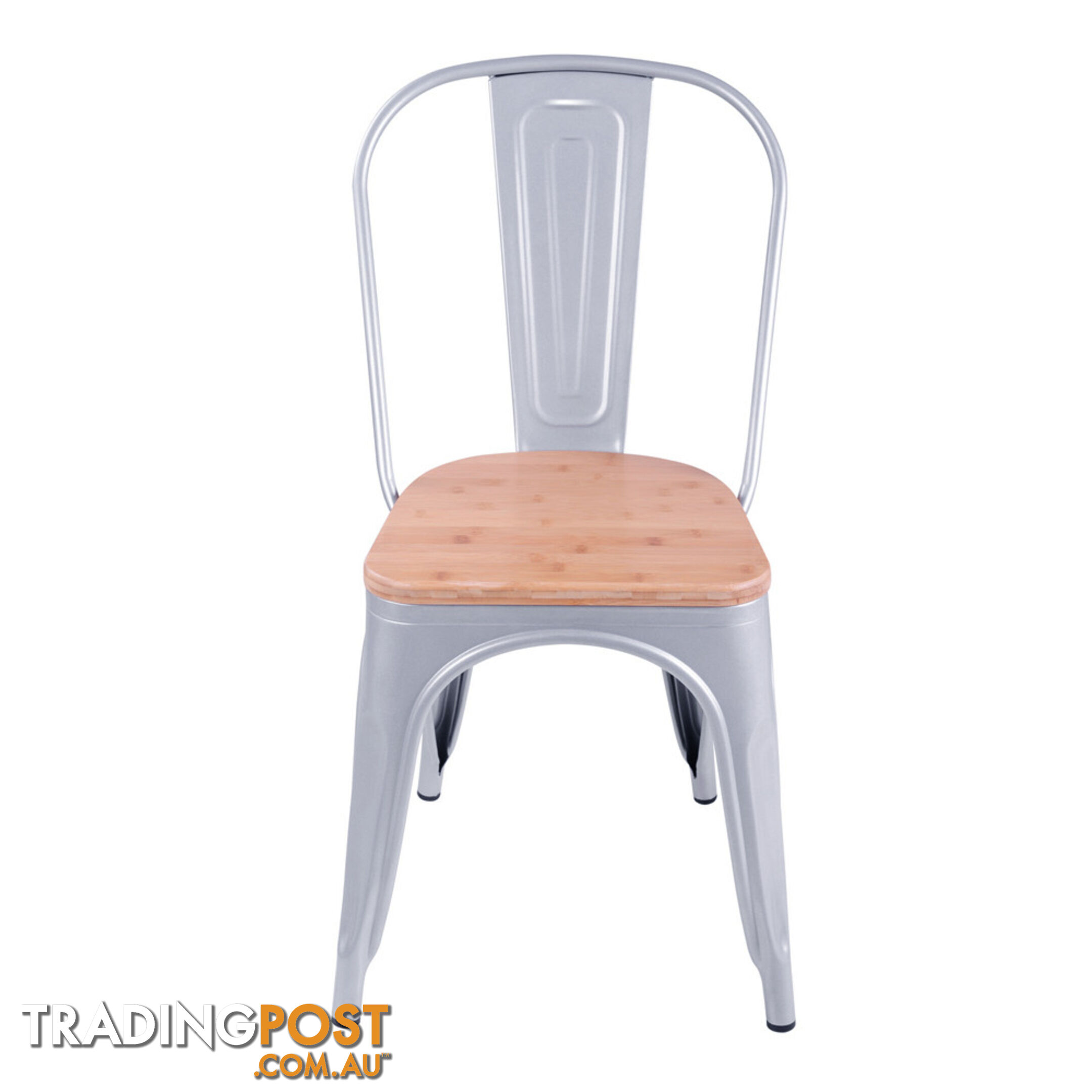 Set of 2 Replica Tolix Dining Metal Chair Bamboo Seat Gloss White