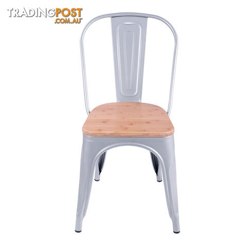 Set of 2 Replica Tolix Dining Metal Chair Bamboo Seat Gloss White